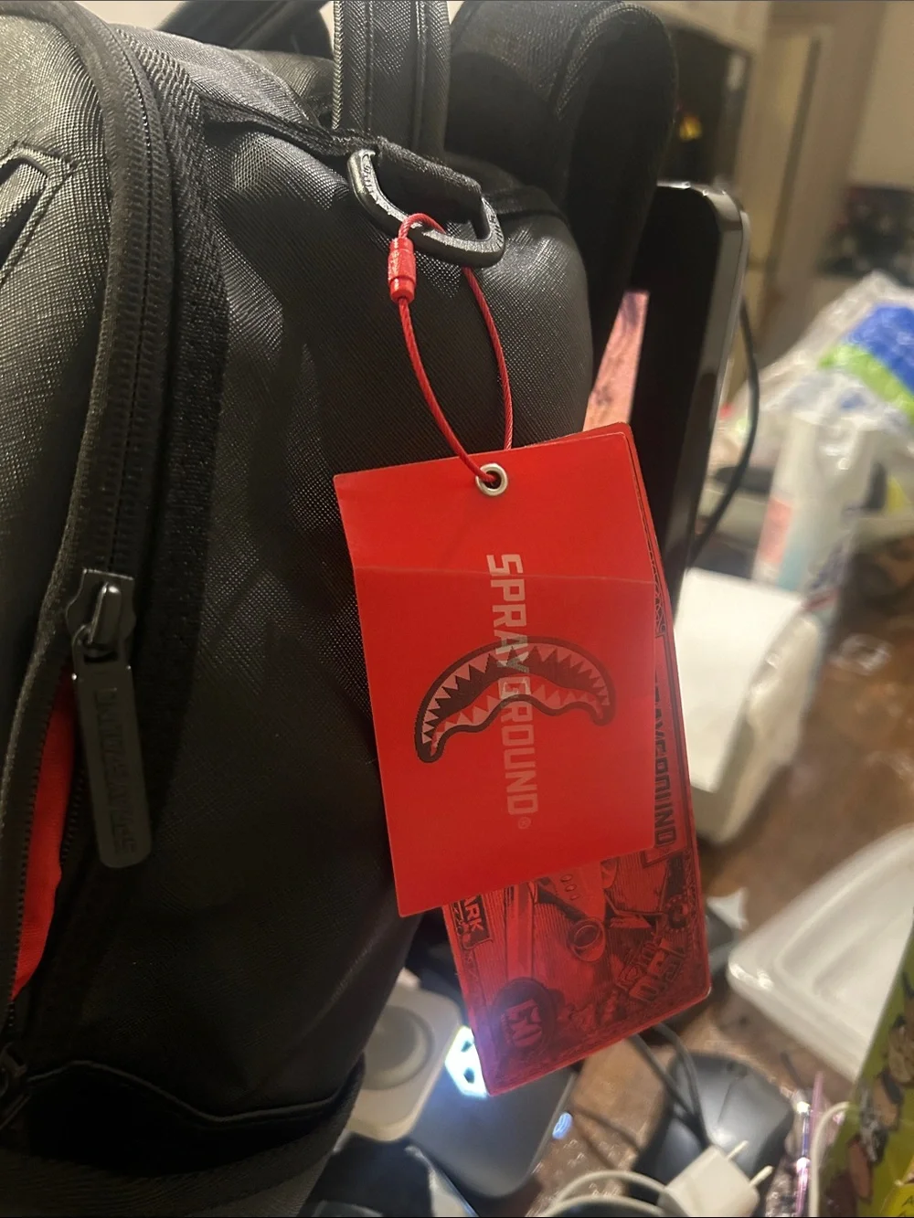 Sprayground Black with Red & White Shark Jaw Backpack